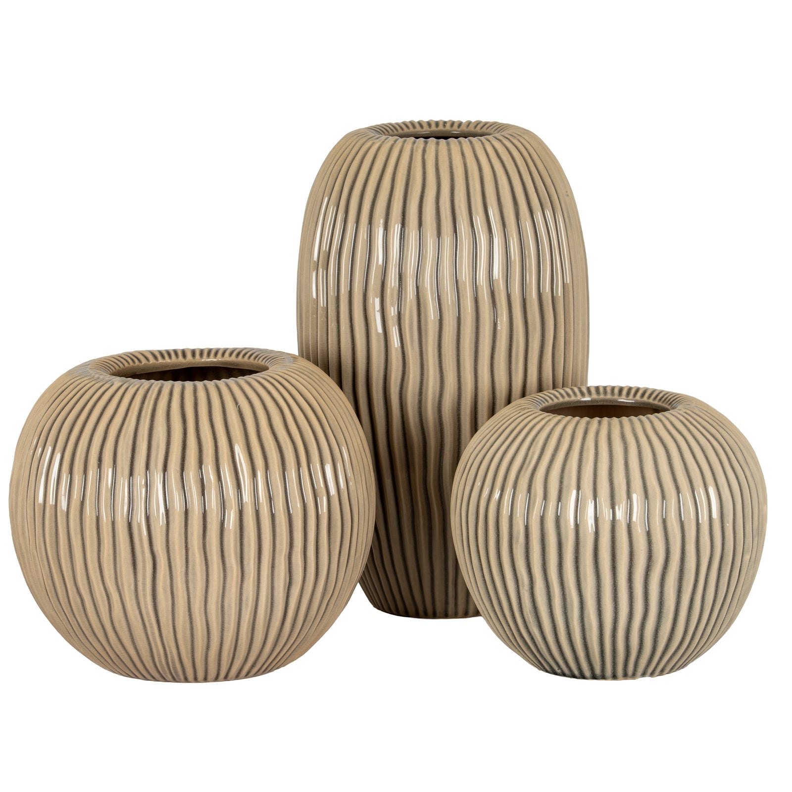 Pallida Collection Large Striped Vase — alternative angle brown ceramic