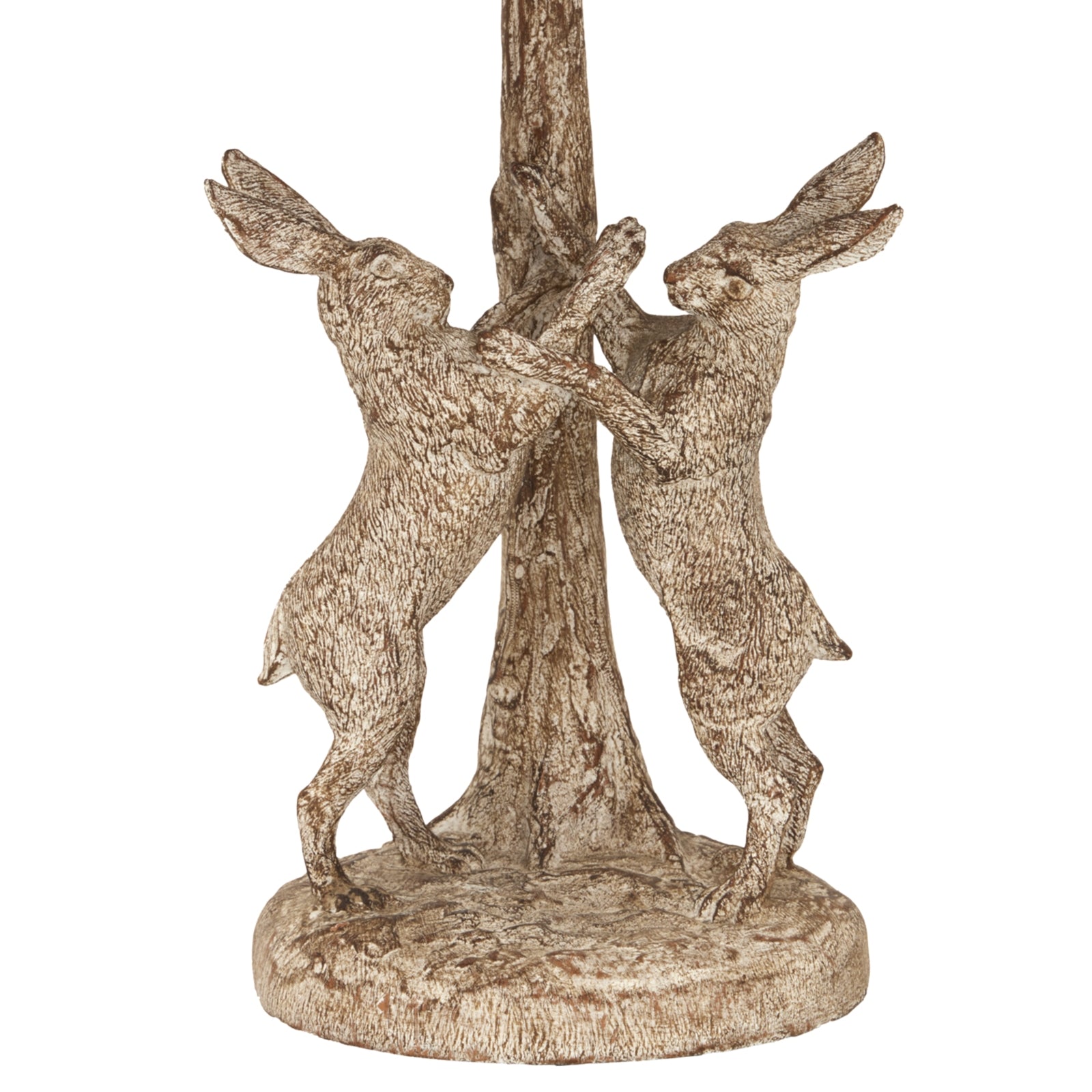 Stonewashed Marching Hares Lamp With Linen Shade — side view brown resin