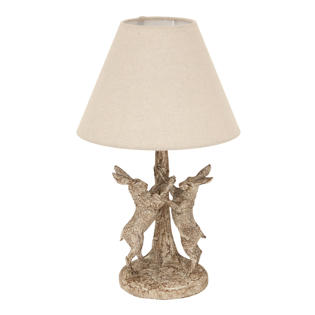 Stonewashed Marching Hares Lamp With Linen Shade — main product view