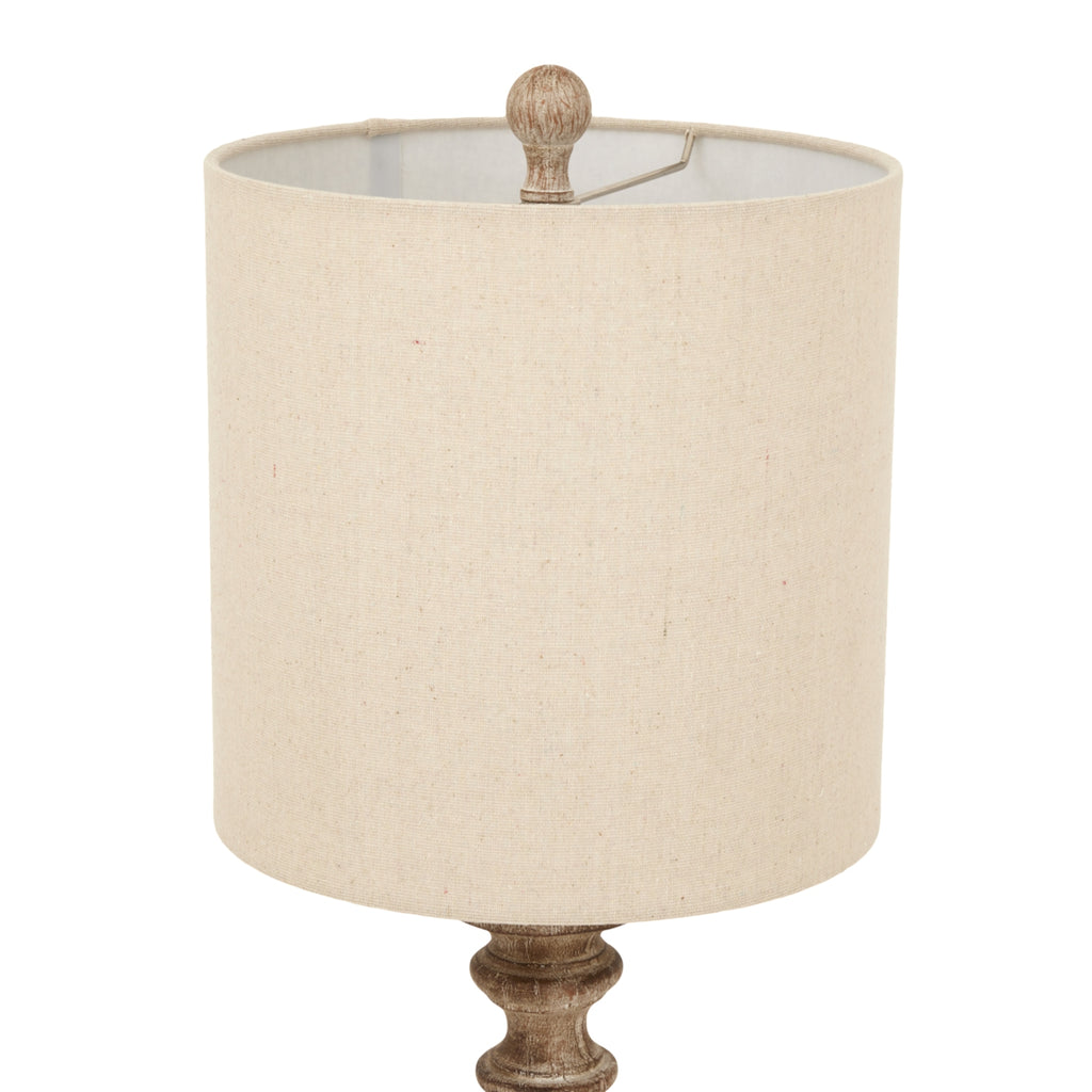 Pallido Candlestick Table Lamp With Linen Shade — detail close-up brown resin