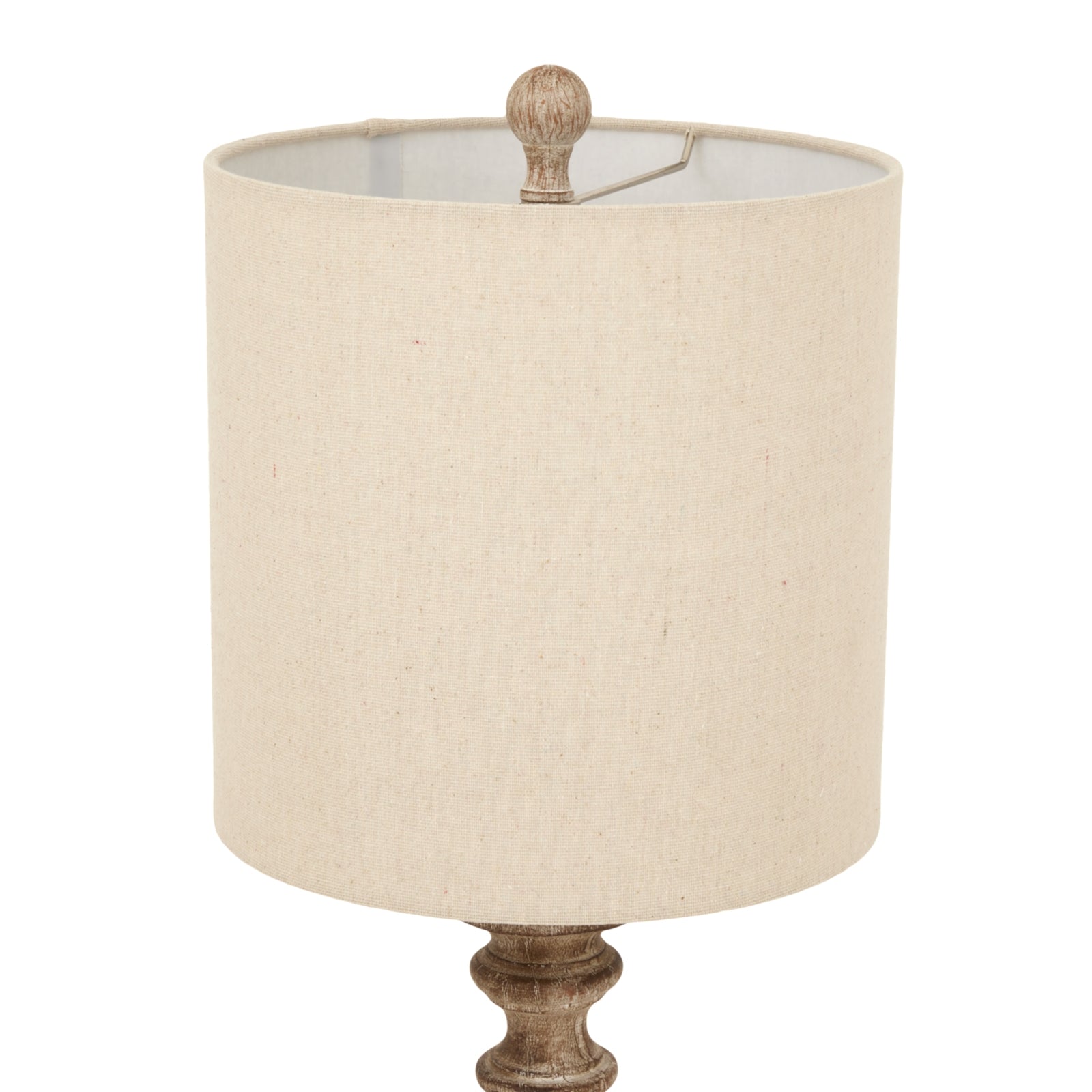 Pallido Candlestick Table Lamp With Linen Shade — detail close-up brown resin