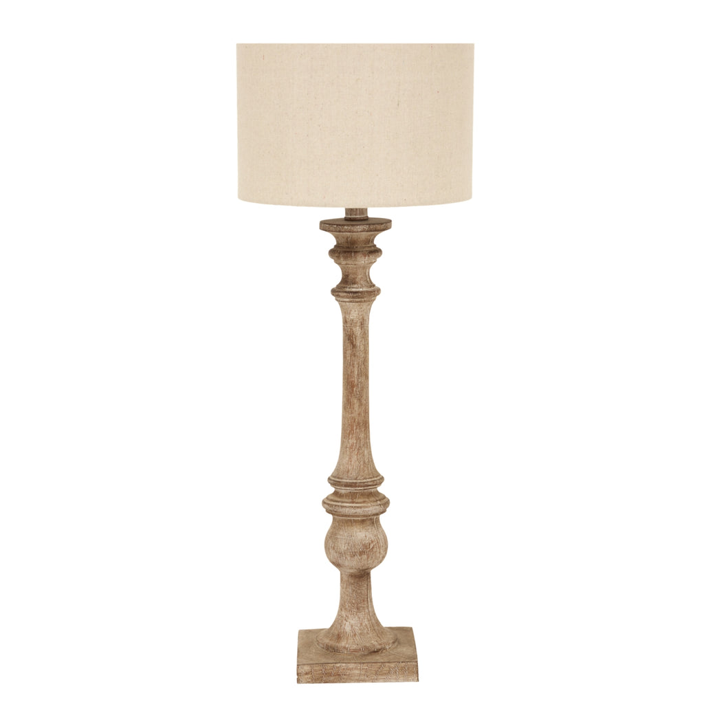 Pallido Candlestick Table Lamp With Linen Shade — alternative angle brown resin