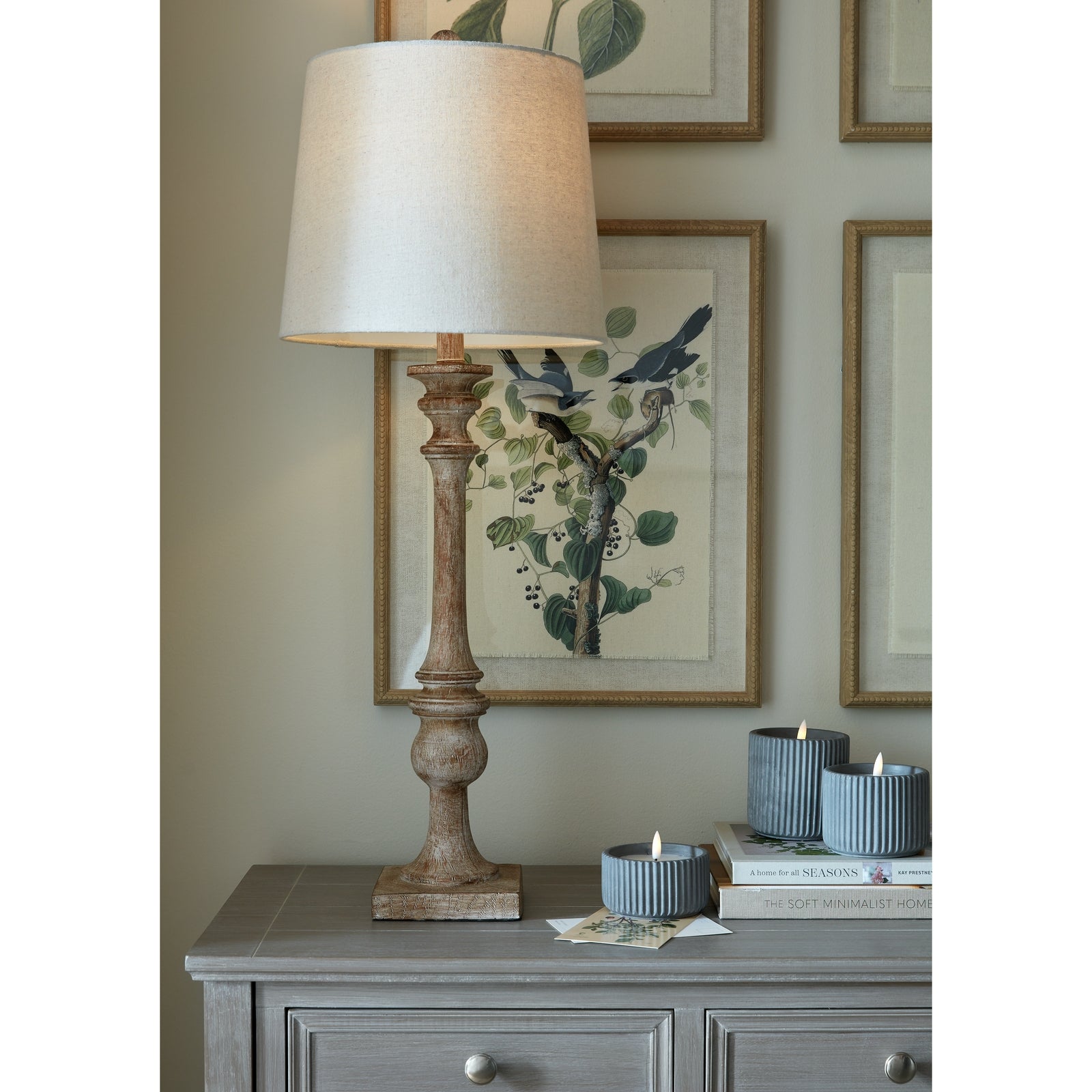 Pallido Candlestick Table Lamp With Linen Shade — view 5 brown resin