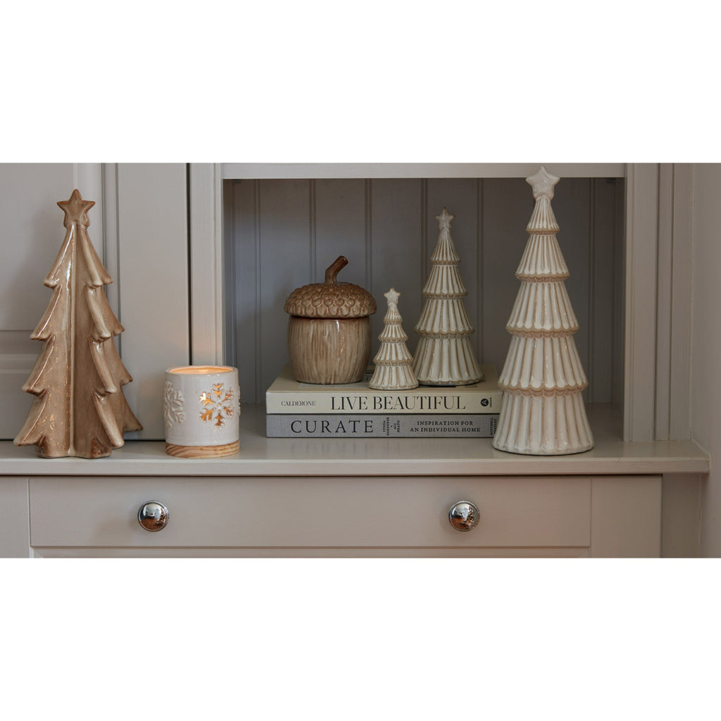 Alora Ceramic Snowflake Candle Holder On Wood Base, view 5
