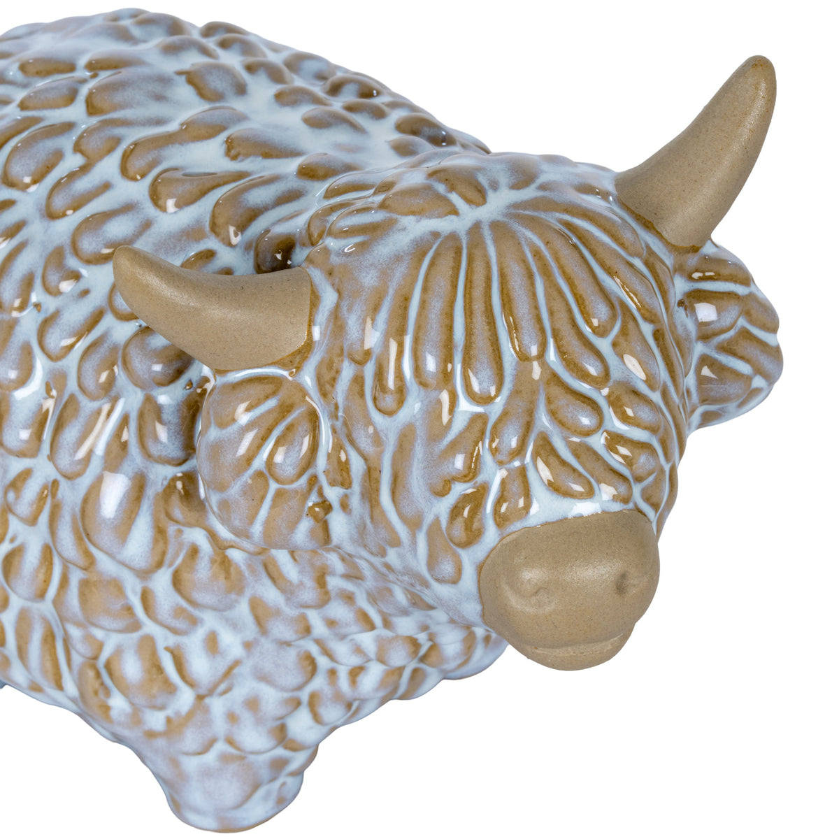 Medium Alora Ceramic Highland Cow, detail close-up