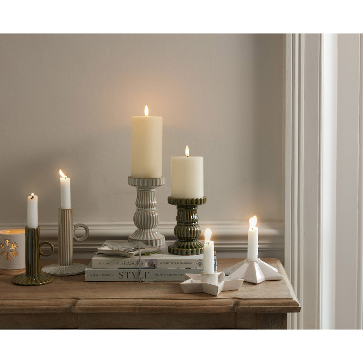 Alora Ceramic Pillar Candle Holder, detail close-up
