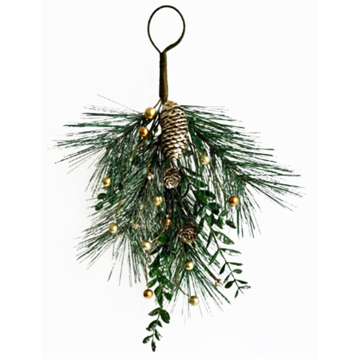 Artificial Christmas Soft Gold Teardrop Swag with Pinecones, main product view