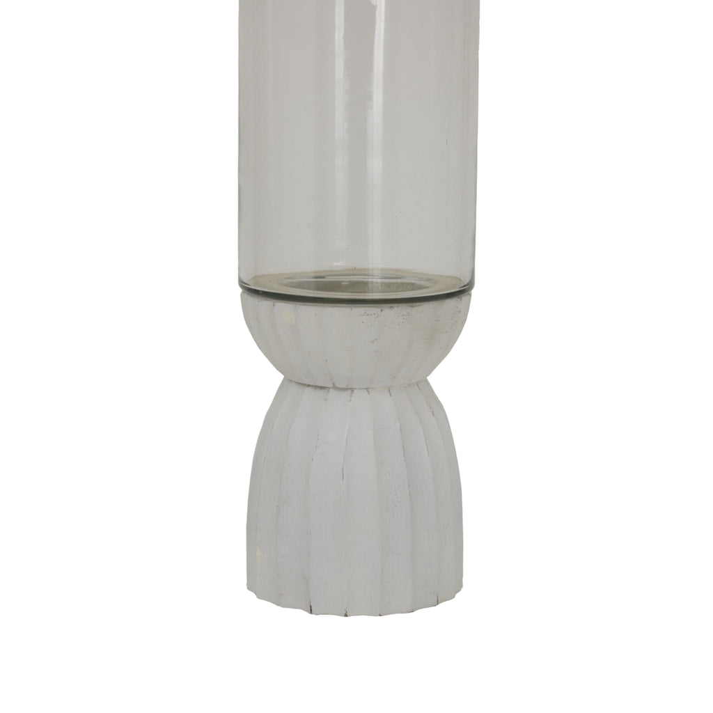 White Carved Hurricane Lantern — side view white glass