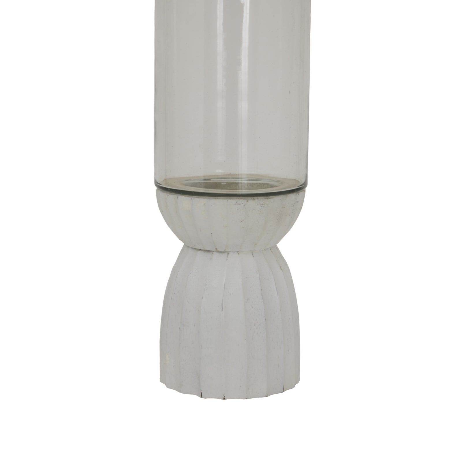 White Carved Hurricane Lantern — side view white glass