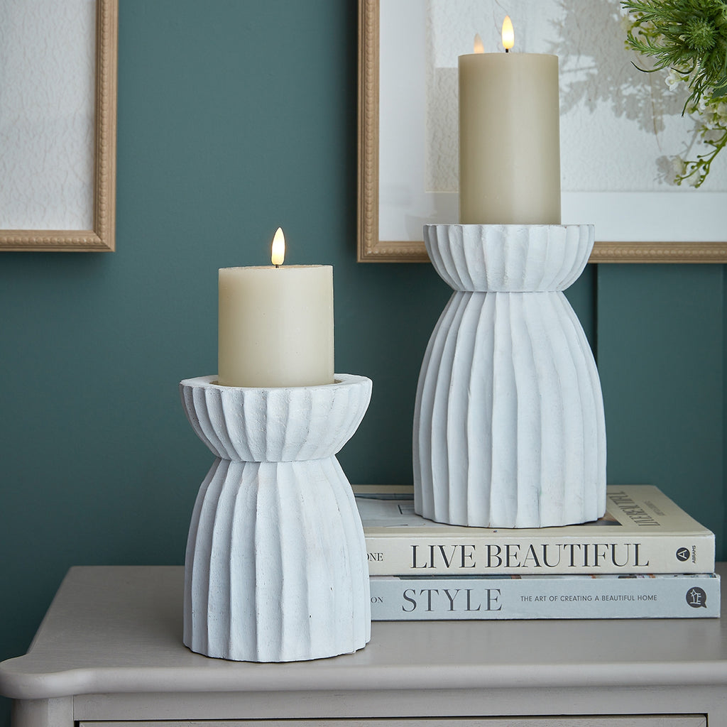 White Carved Hurricane Lantern — alternative angle white glass
