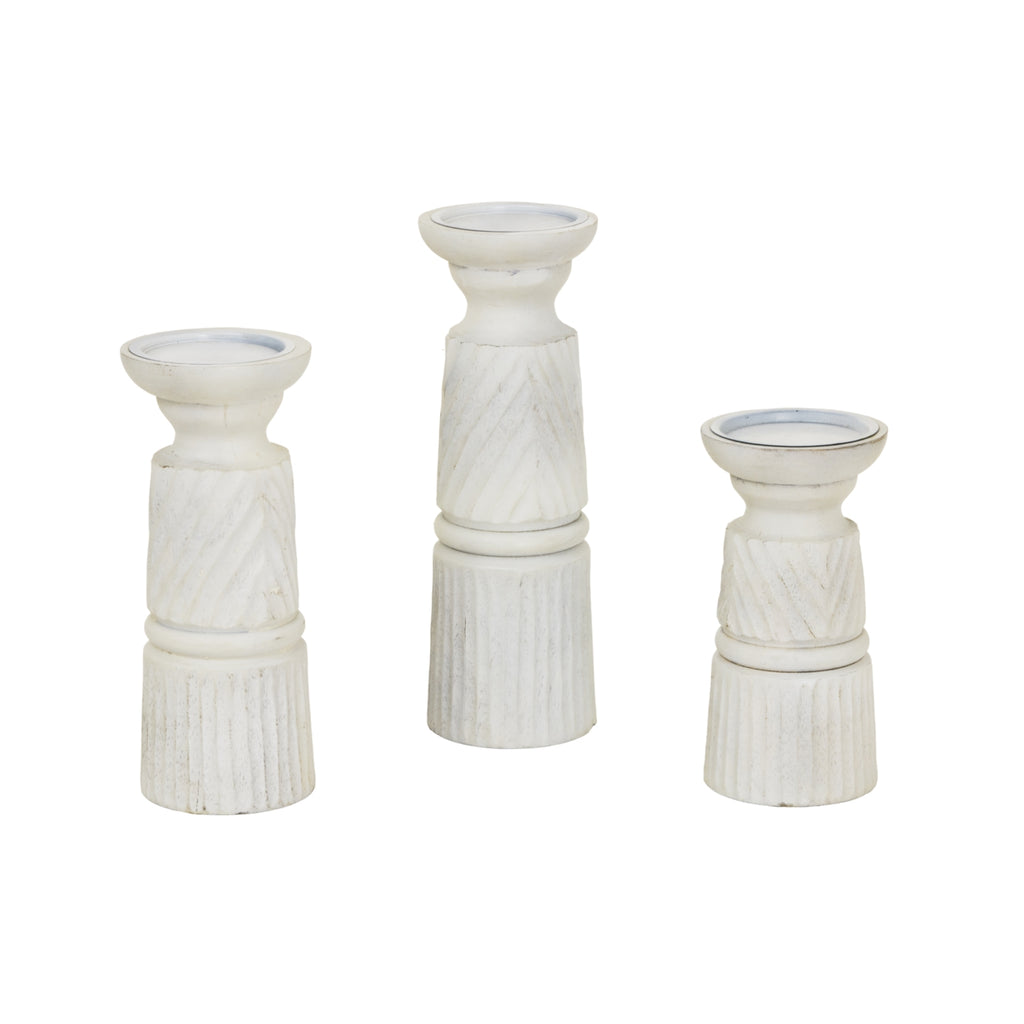 White Carved Candle Holder — alternative angle white wood