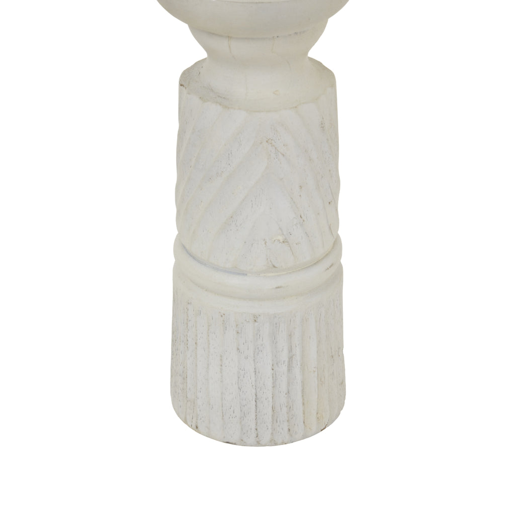 Medium White Carved Candle Holder — detail close-up white wood