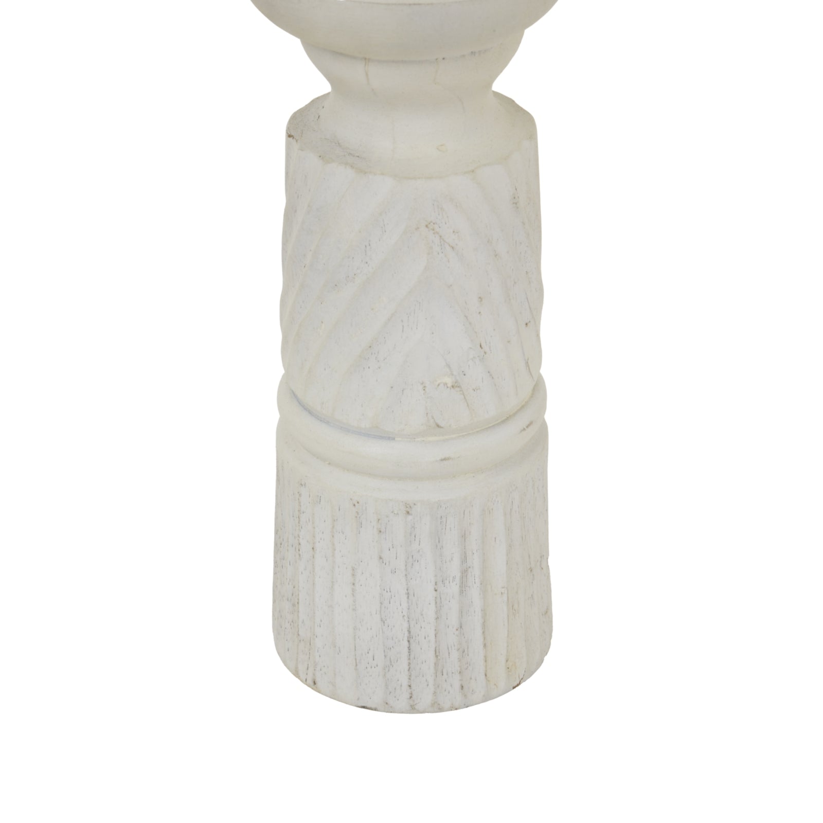Medium White Carved Candle Holder — detail close-up white wood