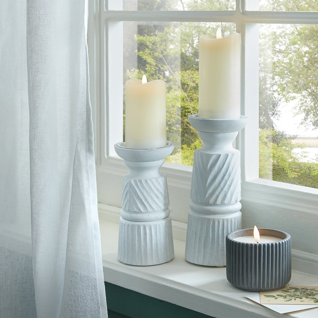 Medium White Carved Candle Holder — view 5 white wood