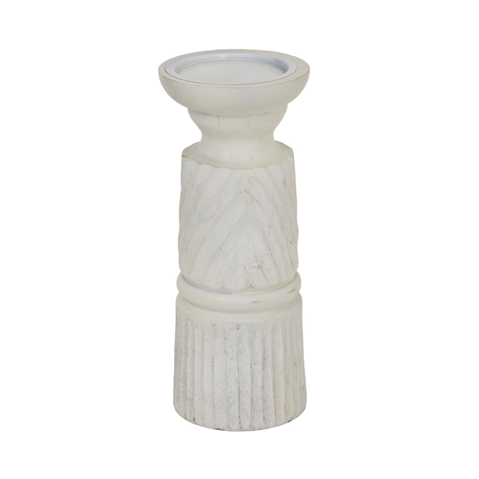 Medium White Carved Candle Holder — main product view