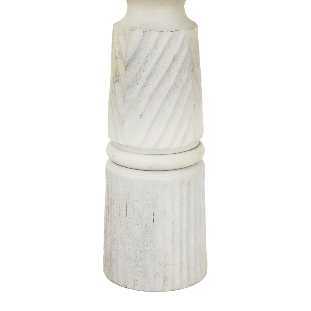 Large White Carved Candle Holder — detail close-up white wood