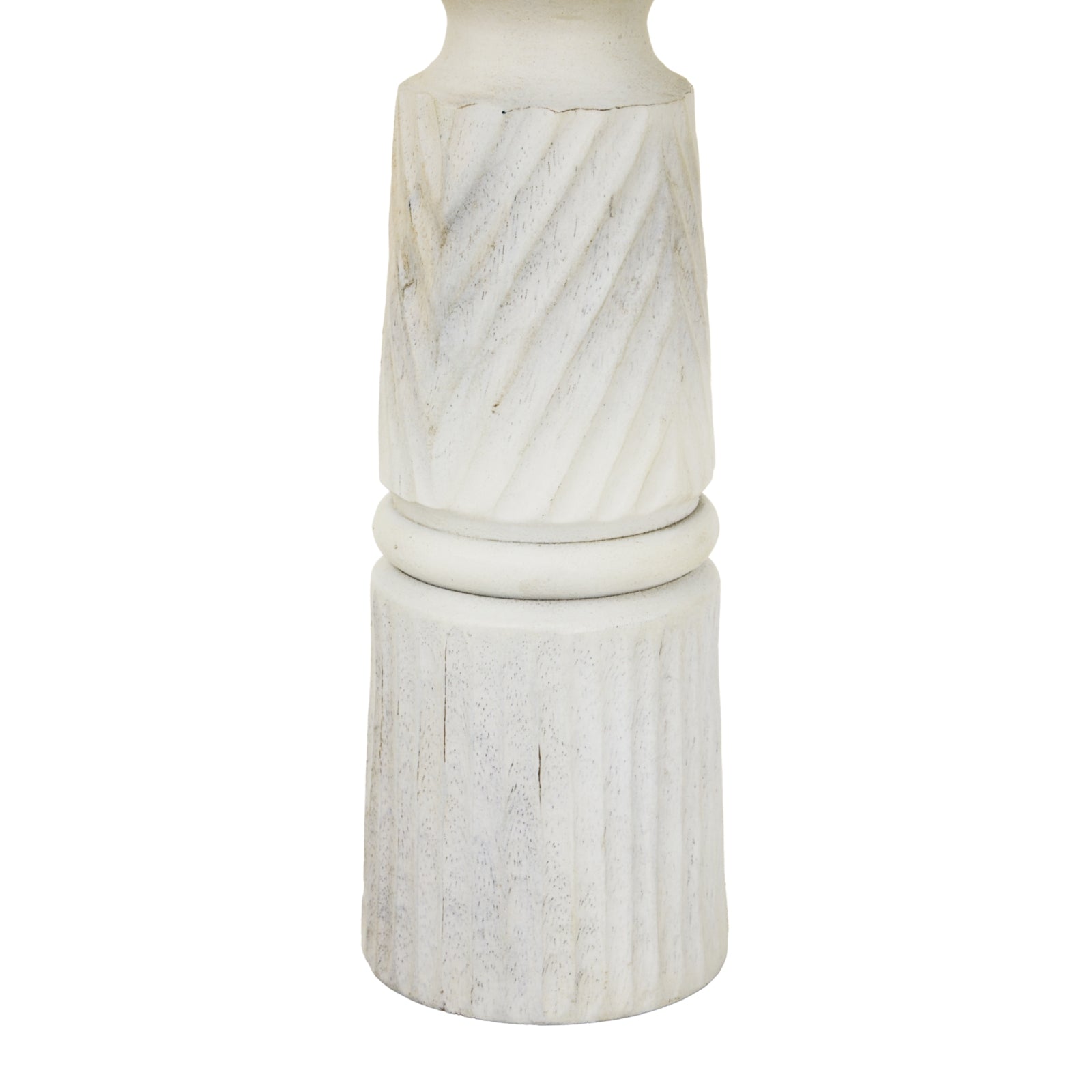 Large White Carved Candle Holder — detail close-up white wood