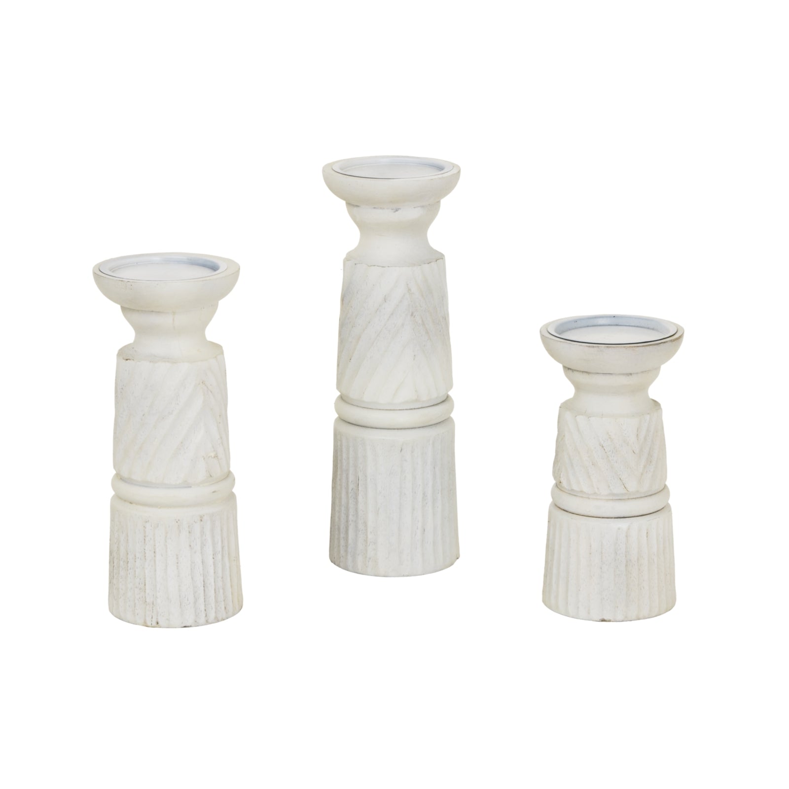 Large White Carved Candle Holder — alternative angle white wood