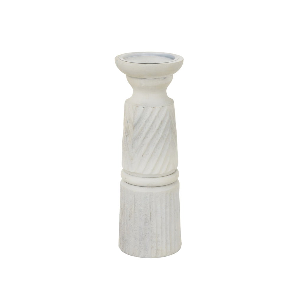 Large White Carved Candle Holder — main product view