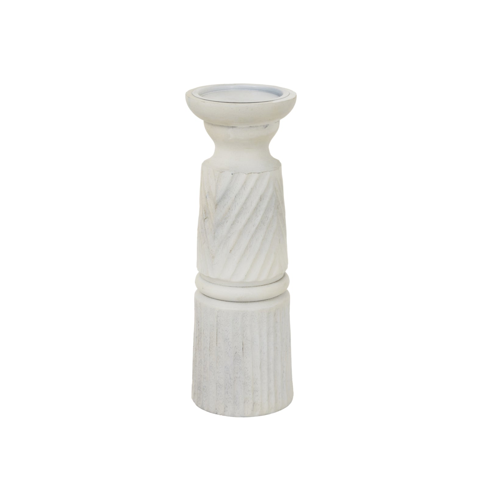 Large White Carved Candle Holder — main product view