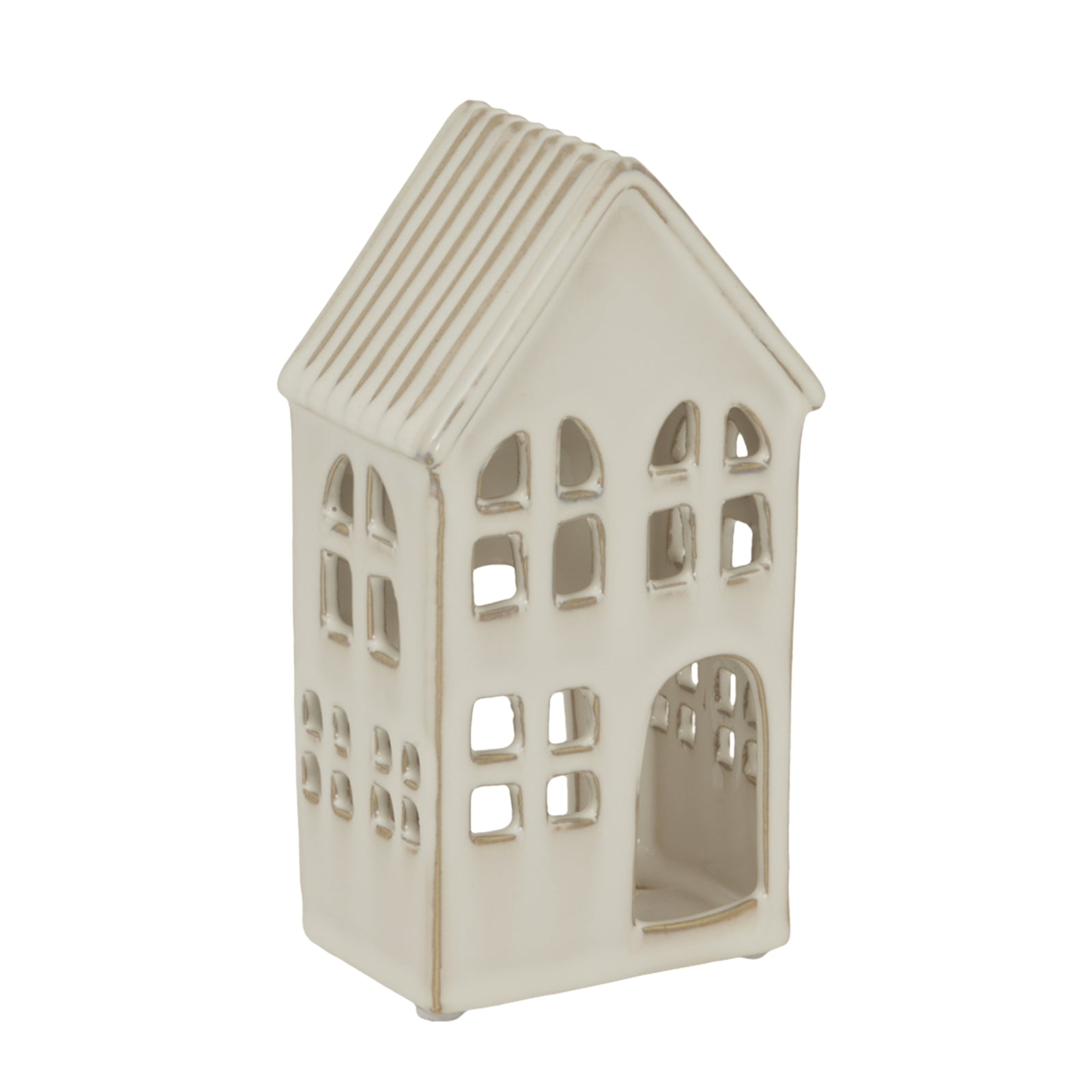 Large White Ceramic House Tea Light Holder — side view white ceramic