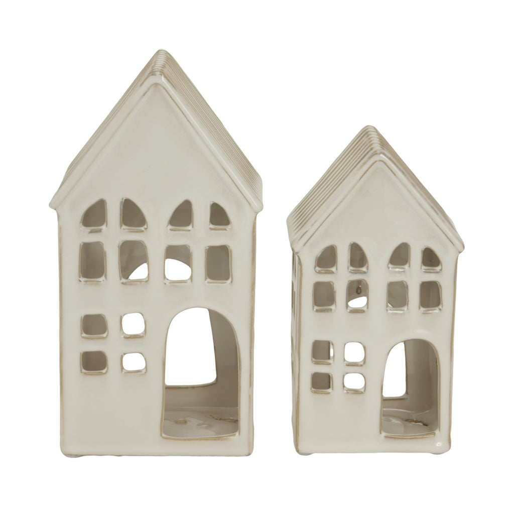 Large White Ceramic House Tea Light Holder — detail close-up white ceramic