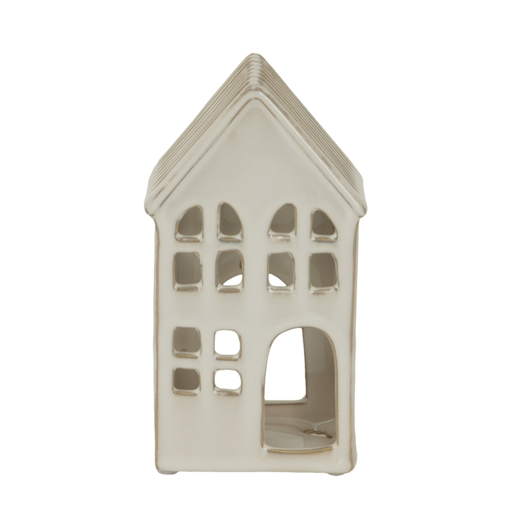 Large White Ceramic House Tea Light Holder — main product view