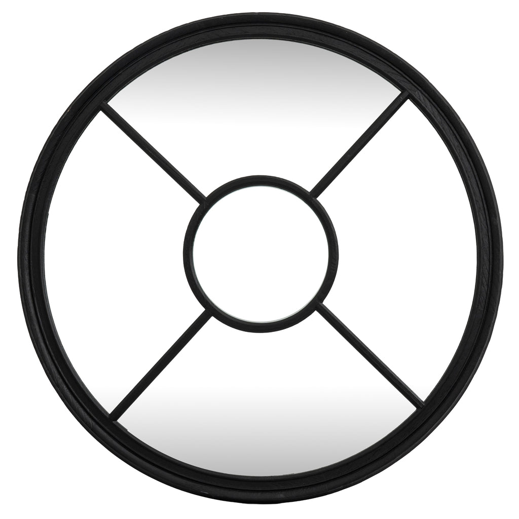 Black Wood Round Window Mirror