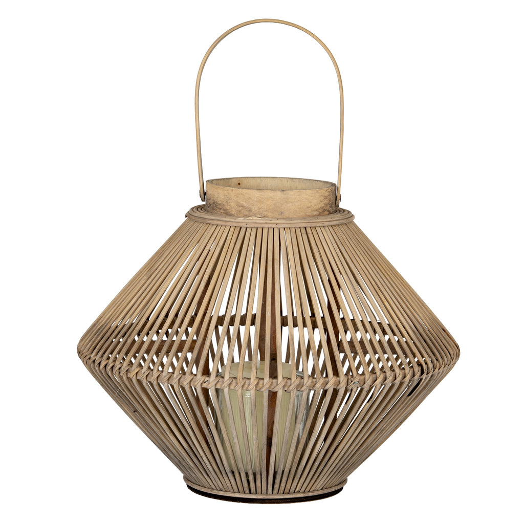 Cone Wicker Lantern With Glass Holder — side view brown wicker