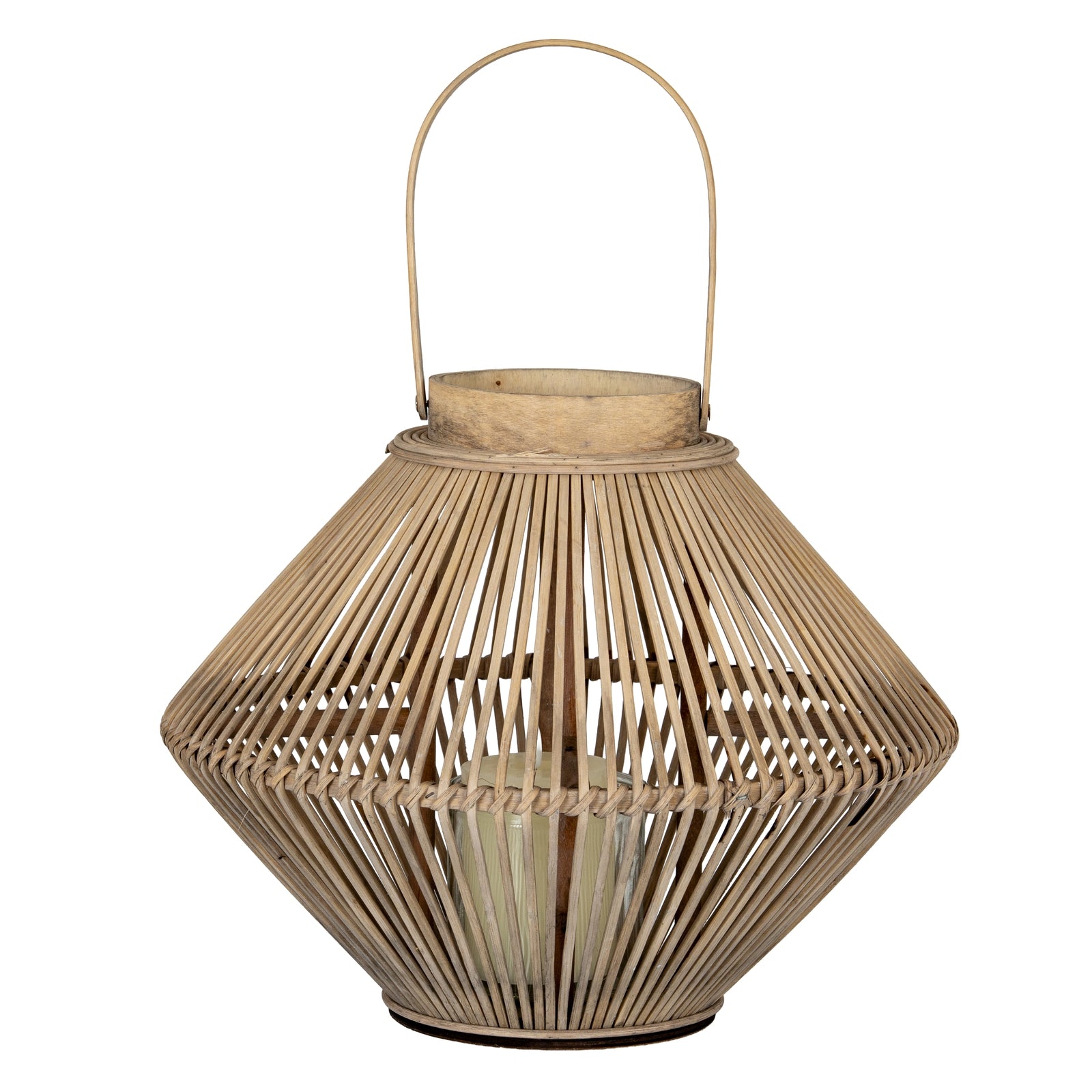 Cone Wicker Lantern With Glass Holder — side view brown wicker