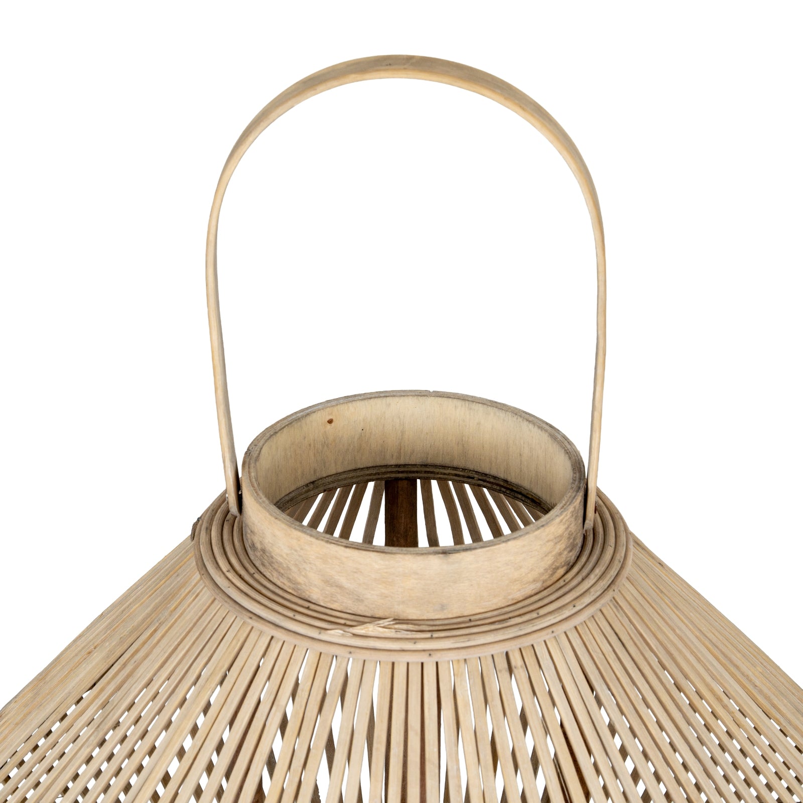 Cone Wicker Lantern With Glass Holder — detail close-up brown wicker