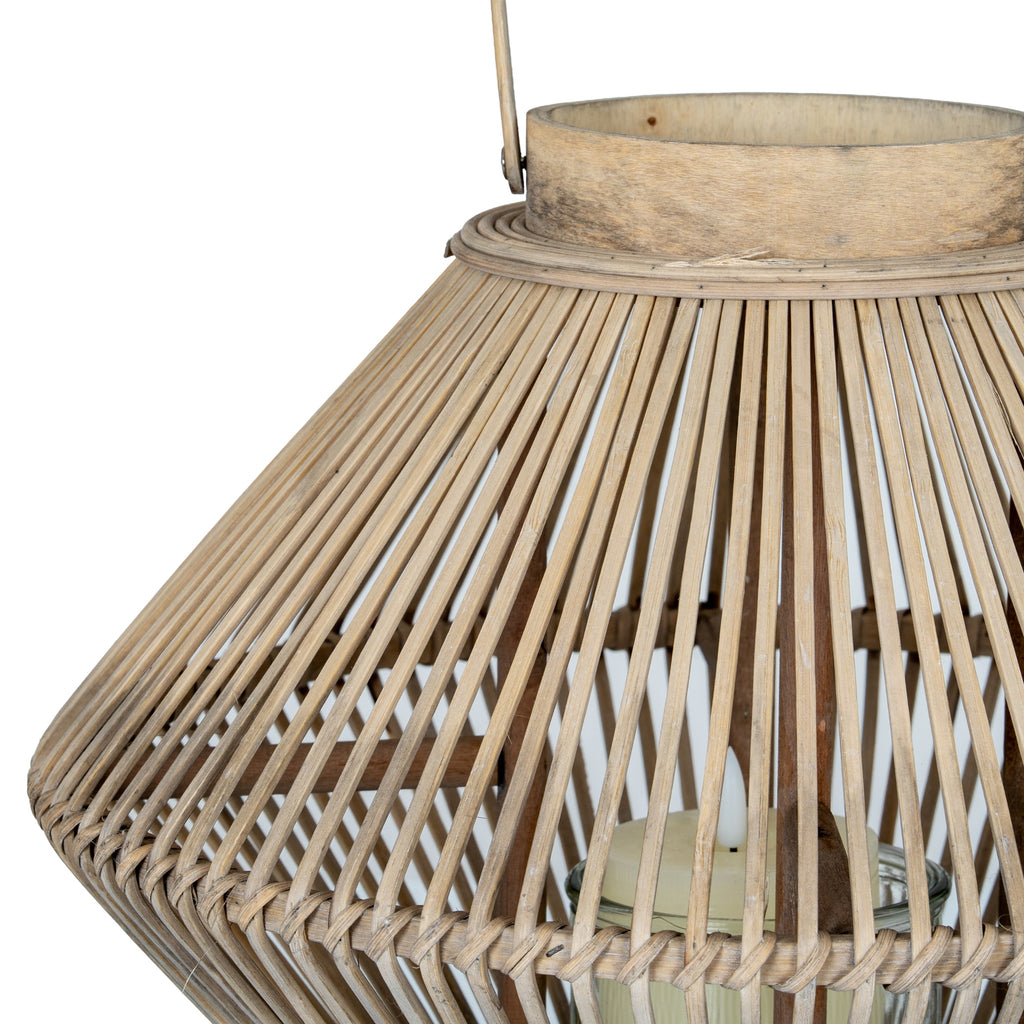 Cone Wicker Lantern With Glass Holder — alternative angle brown wicker