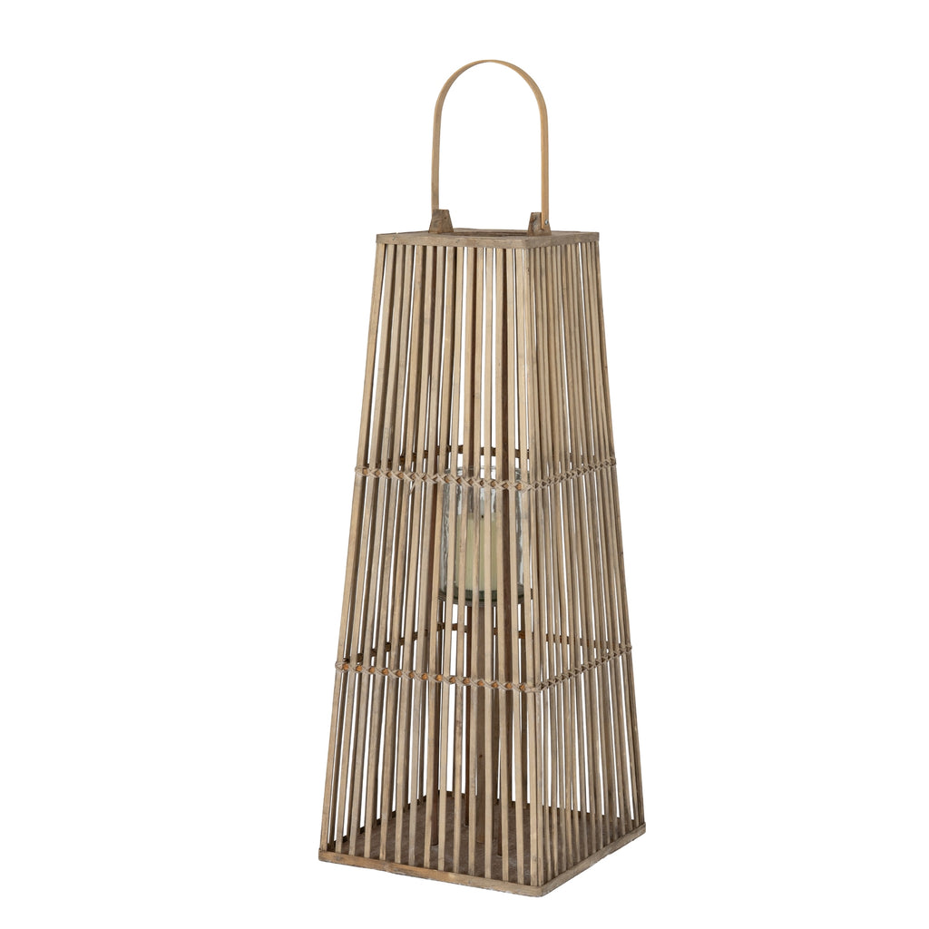 Large Silo Wicker Lantern With Glass Holder — side view brown wicker