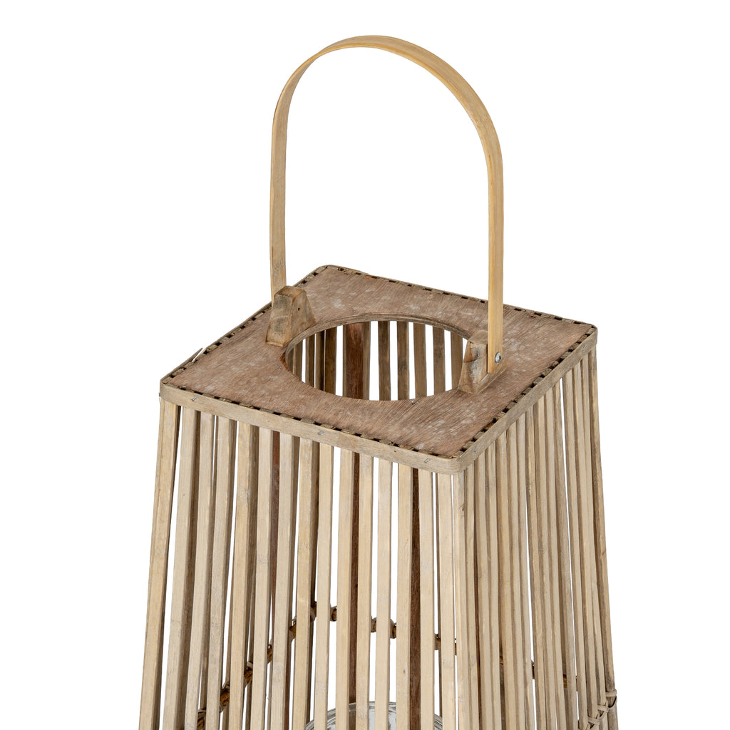 Large Silo Wicker Lantern With Glass Holder — detail close-up brown wicker