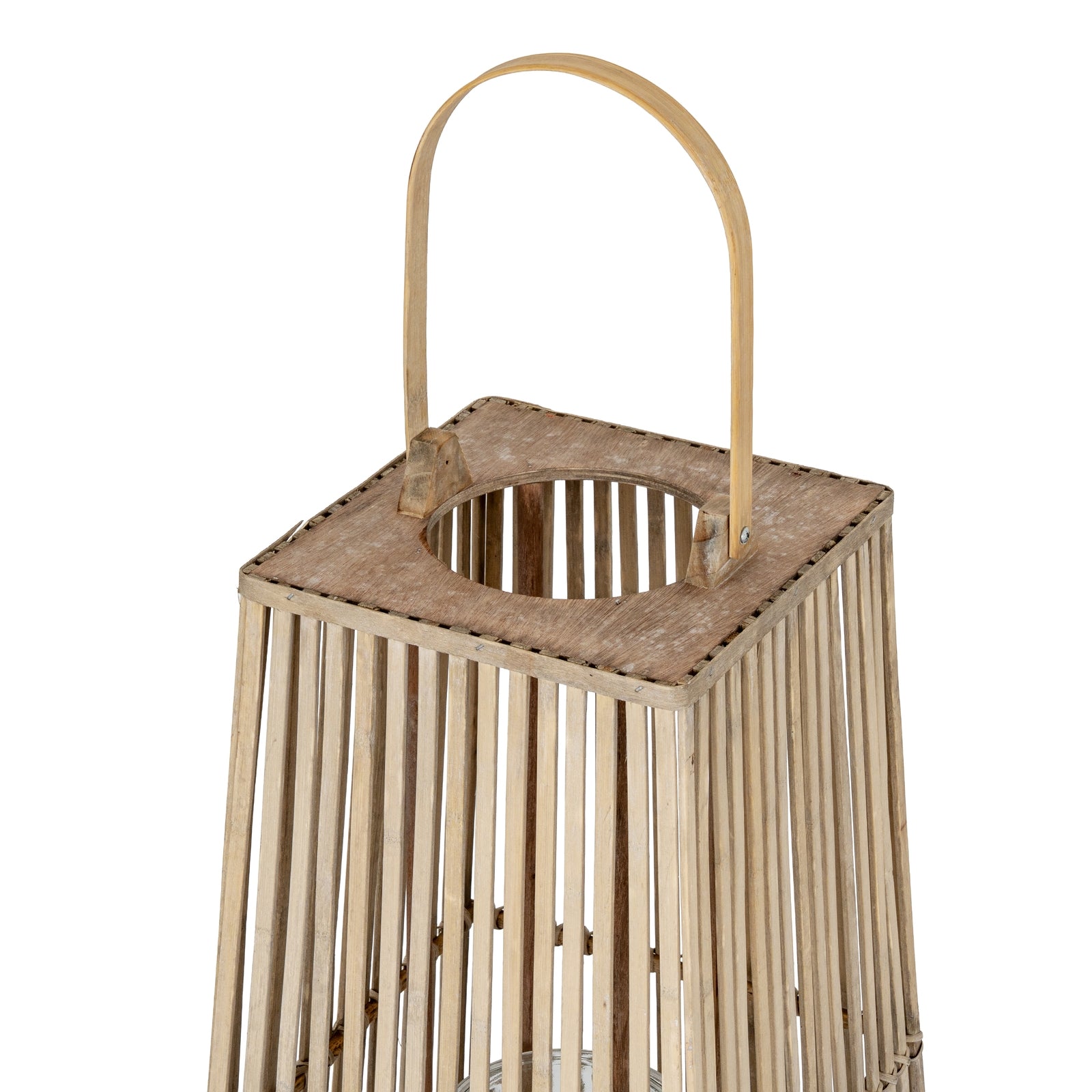 Large Silo Wicker Lantern With Glass Holder — detail close-up brown wicker