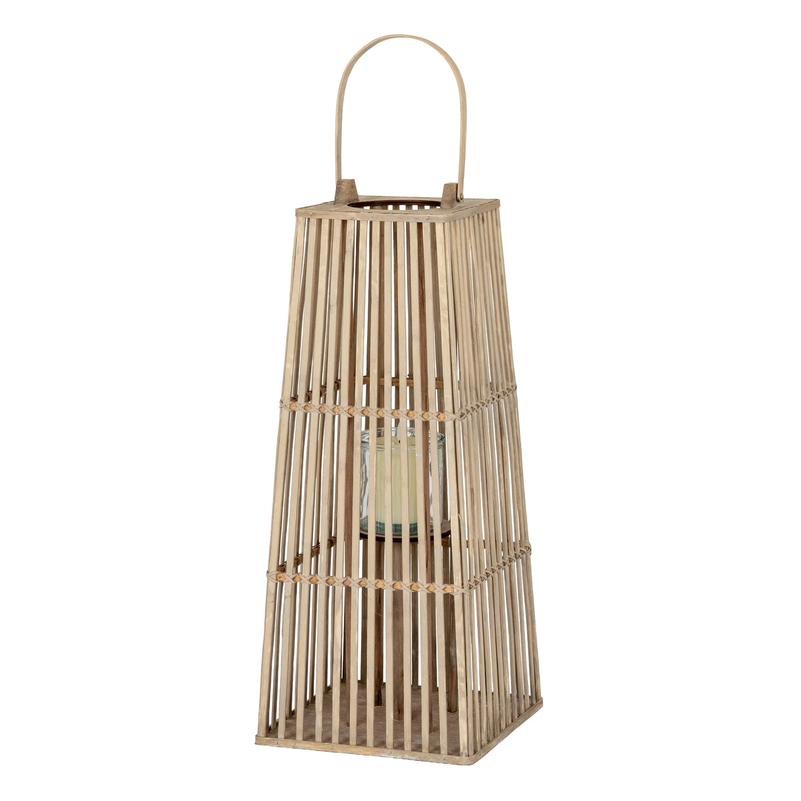 Medium Silo Wicker Lantern With Glass Holder — side view brown wicker
