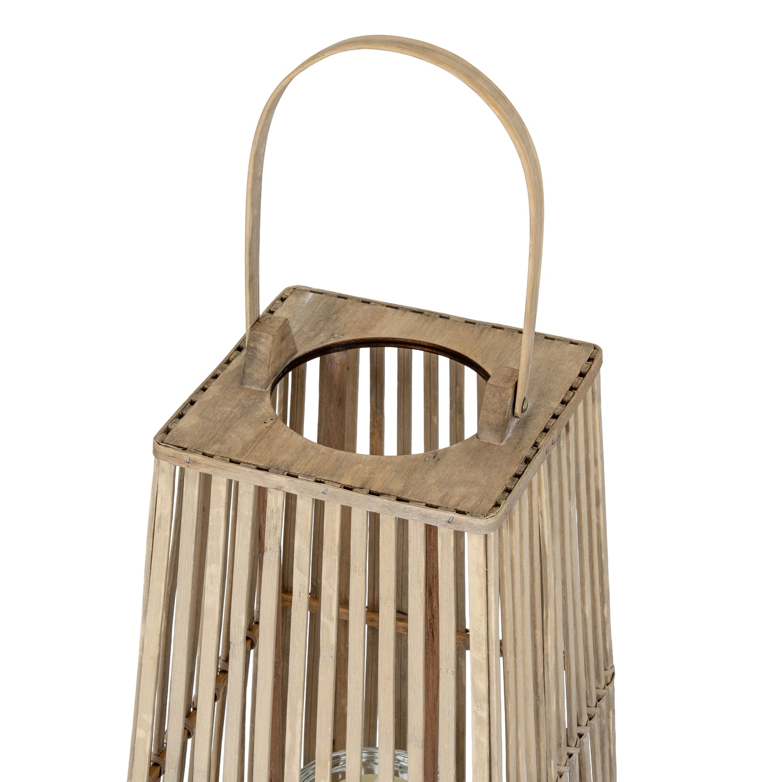 Medium Silo Wicker Lantern With Glass Holder — detail close-up brown wicker