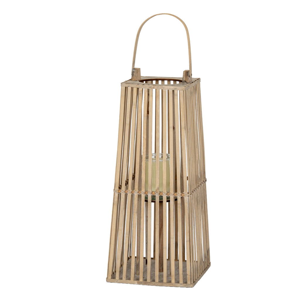 Small Silo Wicker Lantern With Glass Holder — side view brown wicker