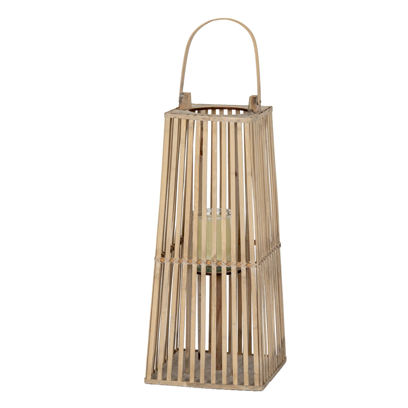 Small Silo Wicker Lantern With Glass Holder — side view brown wicker