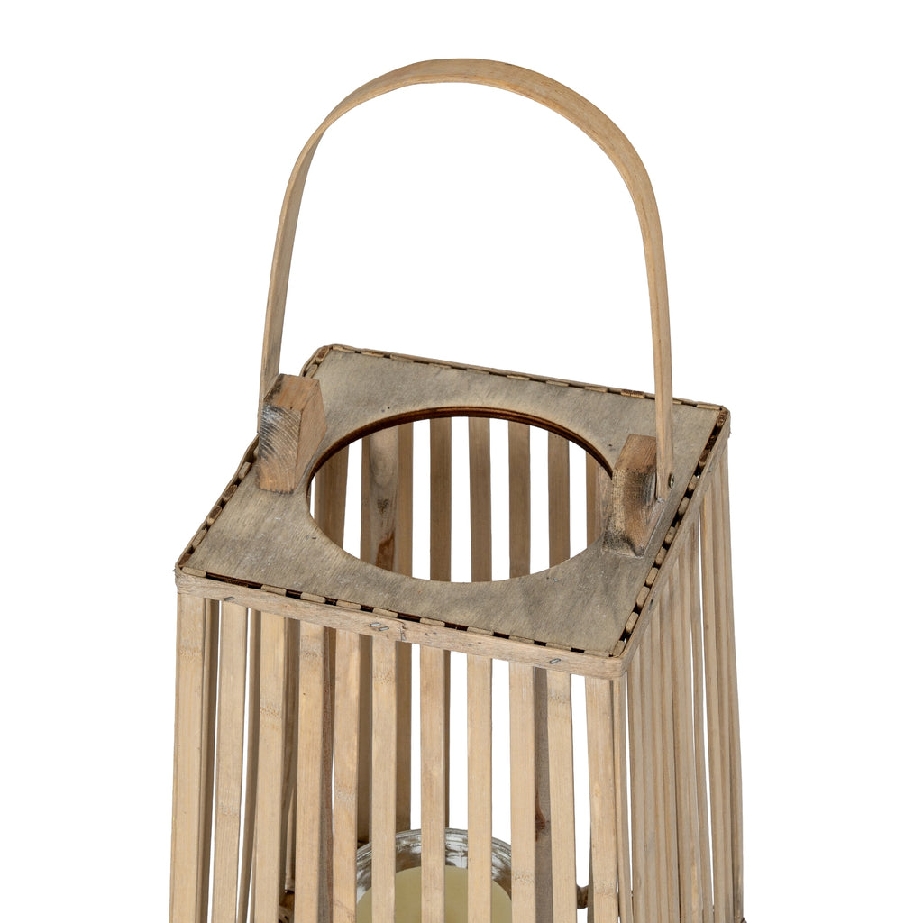 Small Silo Wicker Lantern With Glass Holder — detail close-up brown wicker