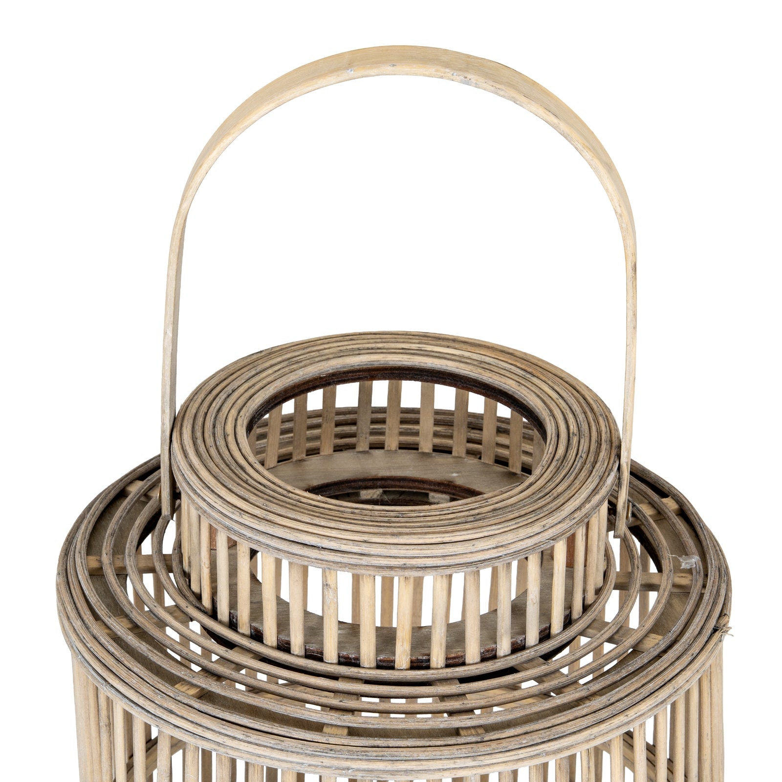 Cylinder Wicker Lantern With Glass Holder — detail close-up brown wicker