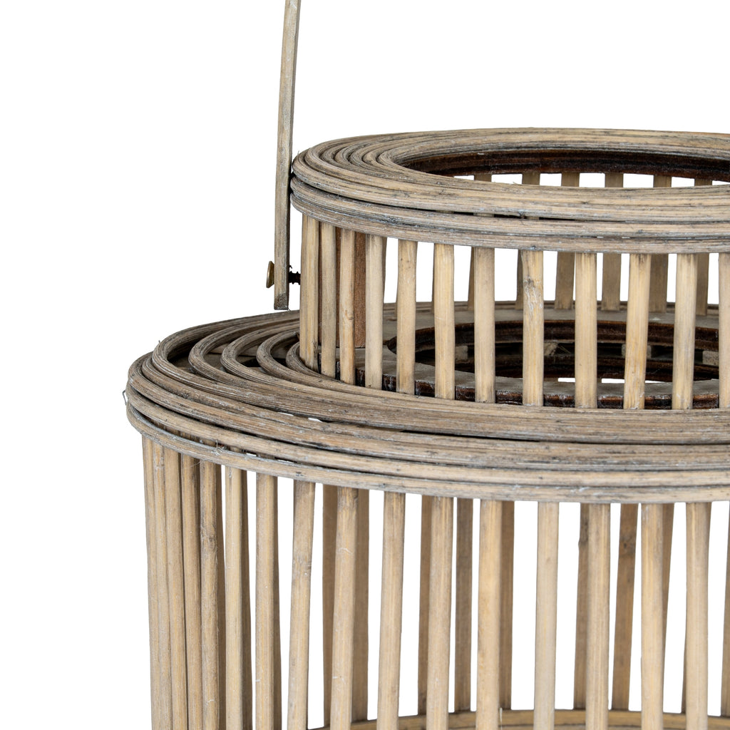 Cylinder Wicker Lantern With Glass Holder — alternative angle brown wicker
