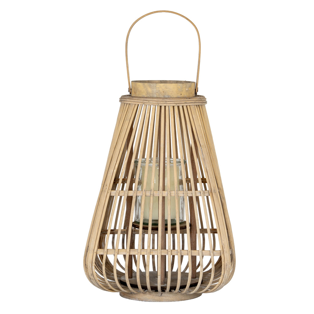 Large Peardrop Wicker Lantern With Glass Holder — side view brown wicker