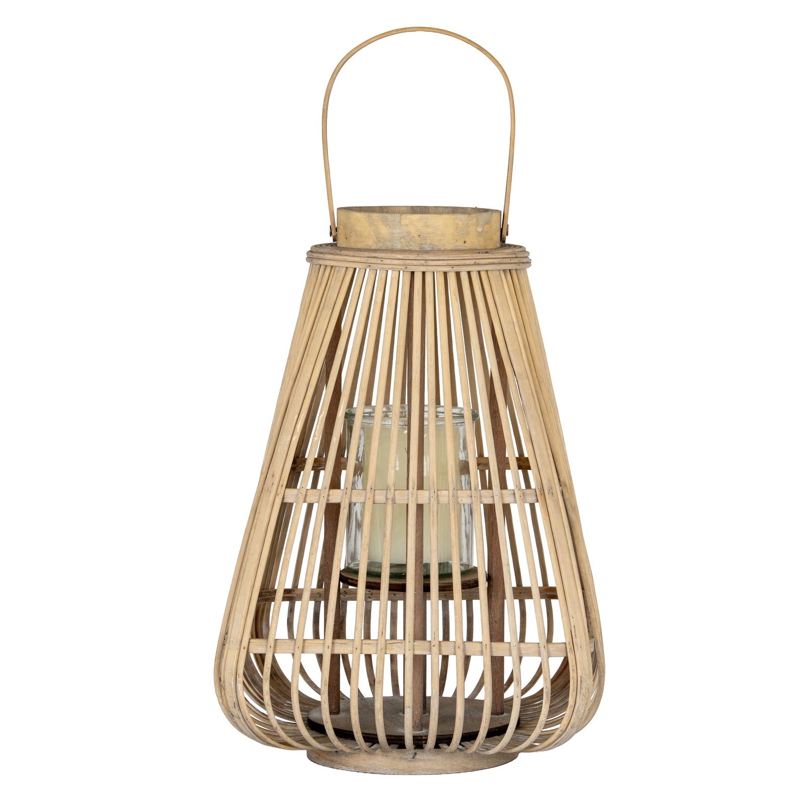 Large Peardrop Wicker Lantern With Glass Holder — side view brown wicker