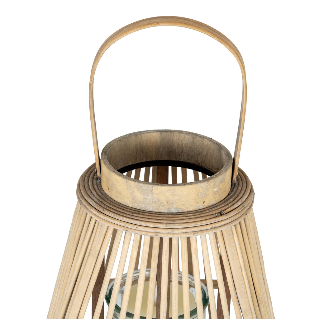 Large Peardrop Wicker Lantern With Glass Holder — detail close-up brown wicker