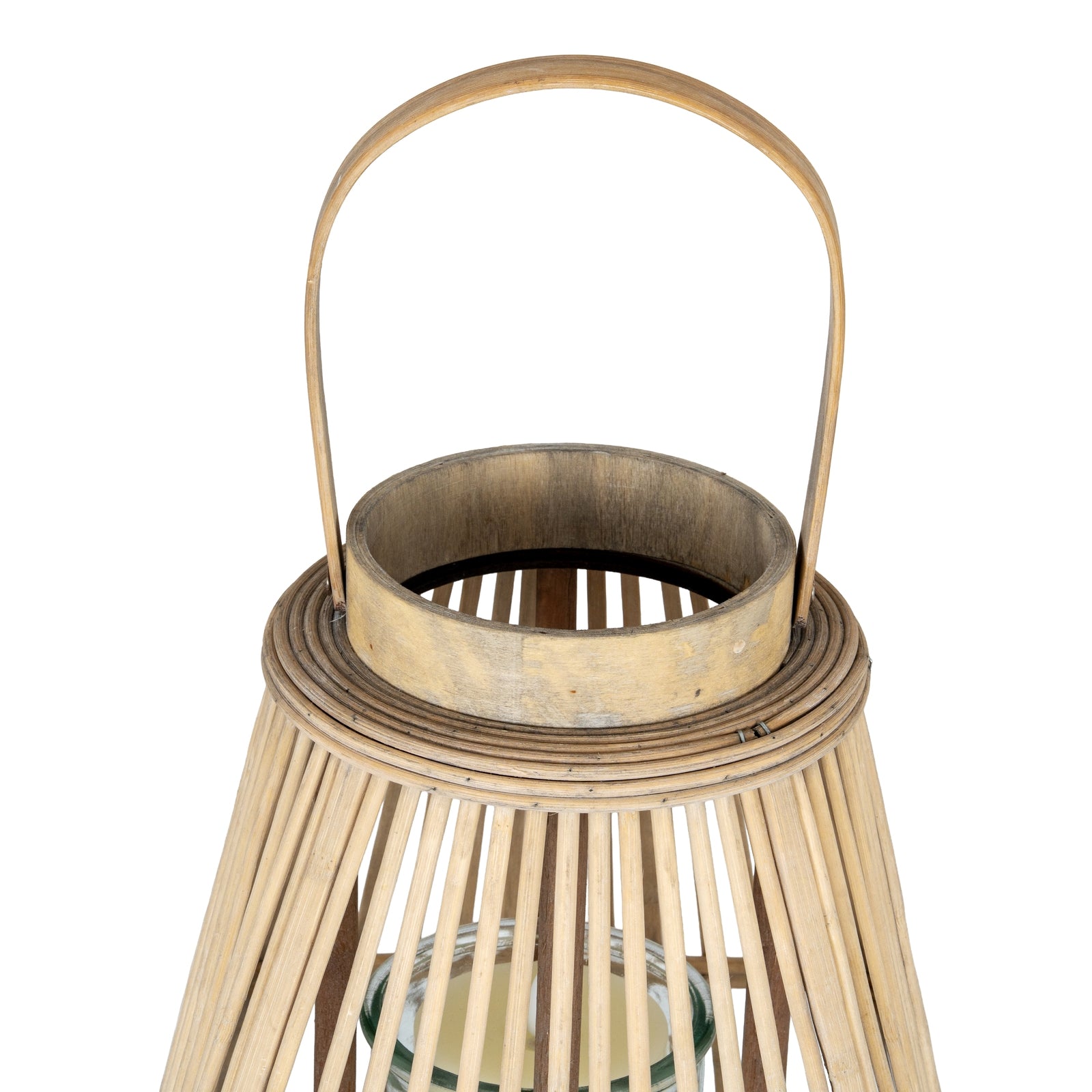 Large Peardrop Wicker Lantern With Glass Holder — detail close-up brown wicker
