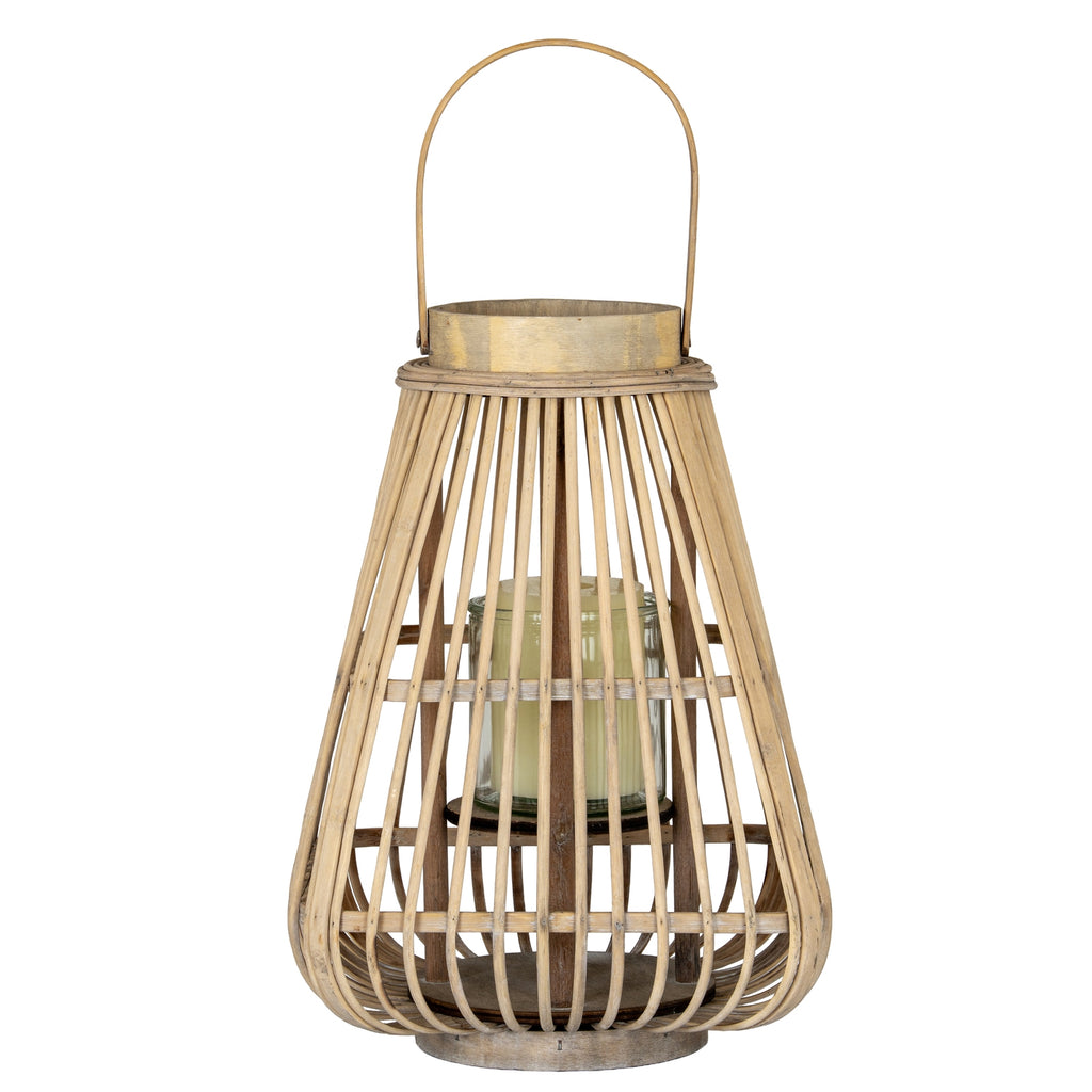 Medium Peardrop Wicker Lantern With Glass Holder — side view brown wicker