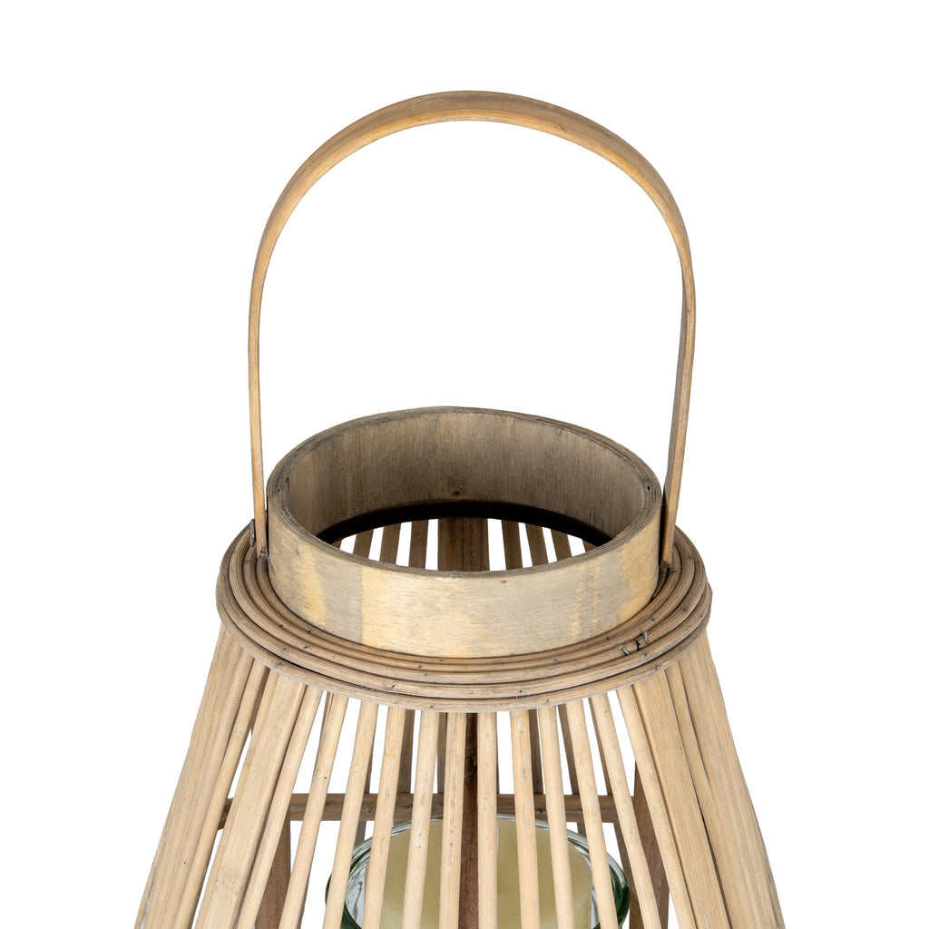 Medium Peardrop Wicker Lantern With Glass Holder — detail close-up brown wicker