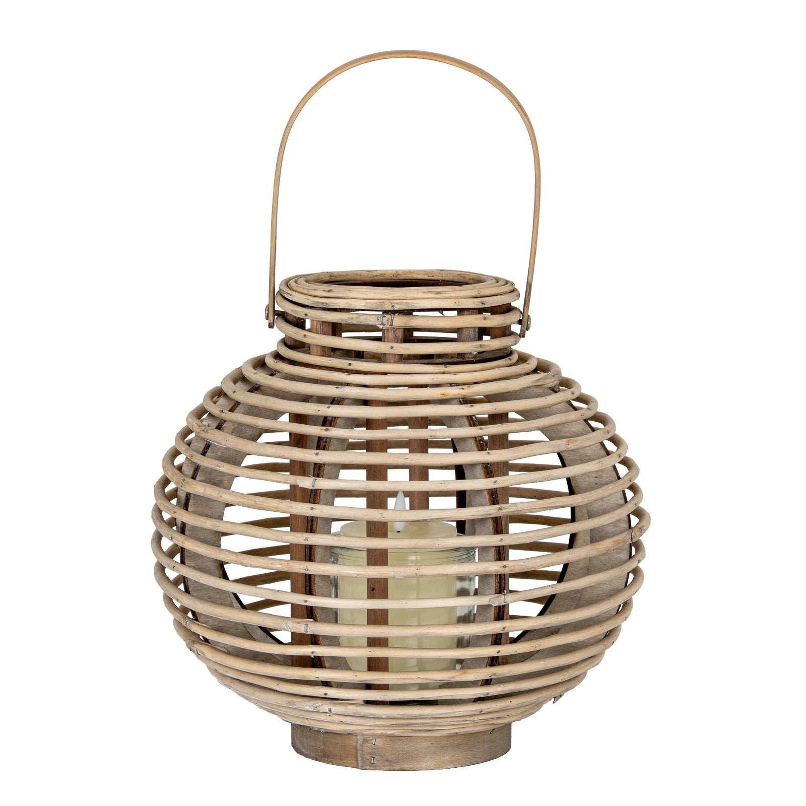 Large Round Willow Lantern With Glass Holder — side view brown wicker