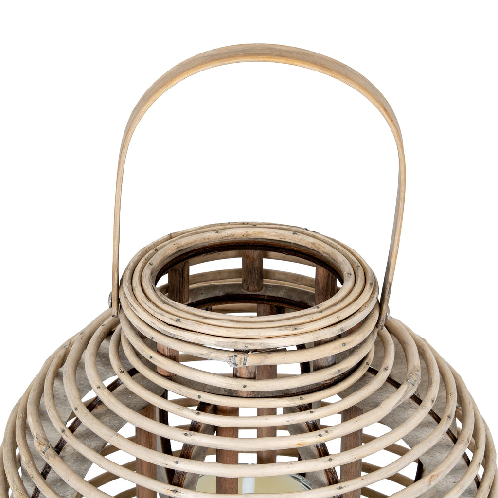 Large Round Willow Lantern With Glass Holder — detail close-up brown wicker